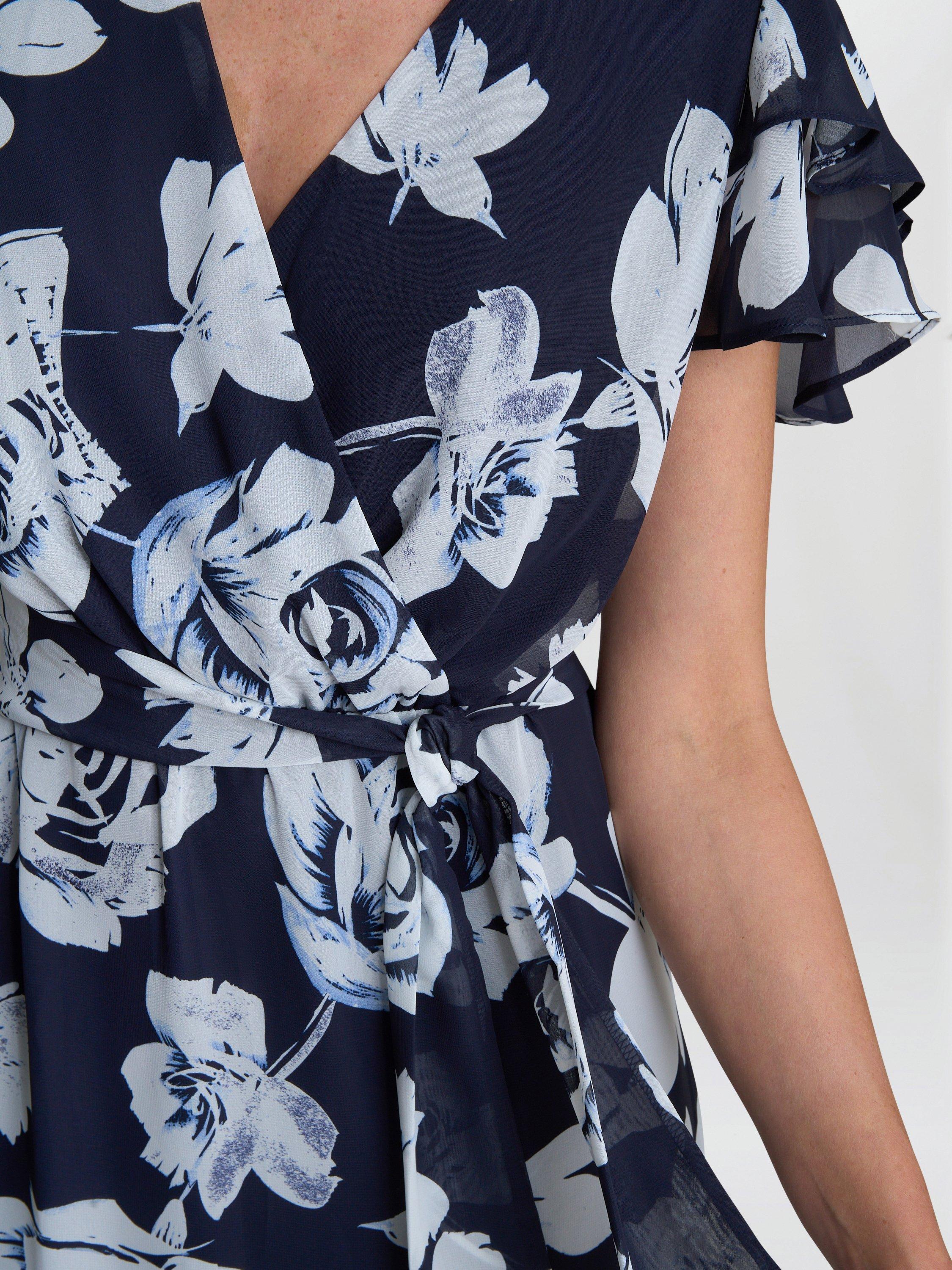 Product image 5 of 7, which shows Gina Bacconi Teresa Floral Chiffon Dress, Navy/Multi, 10