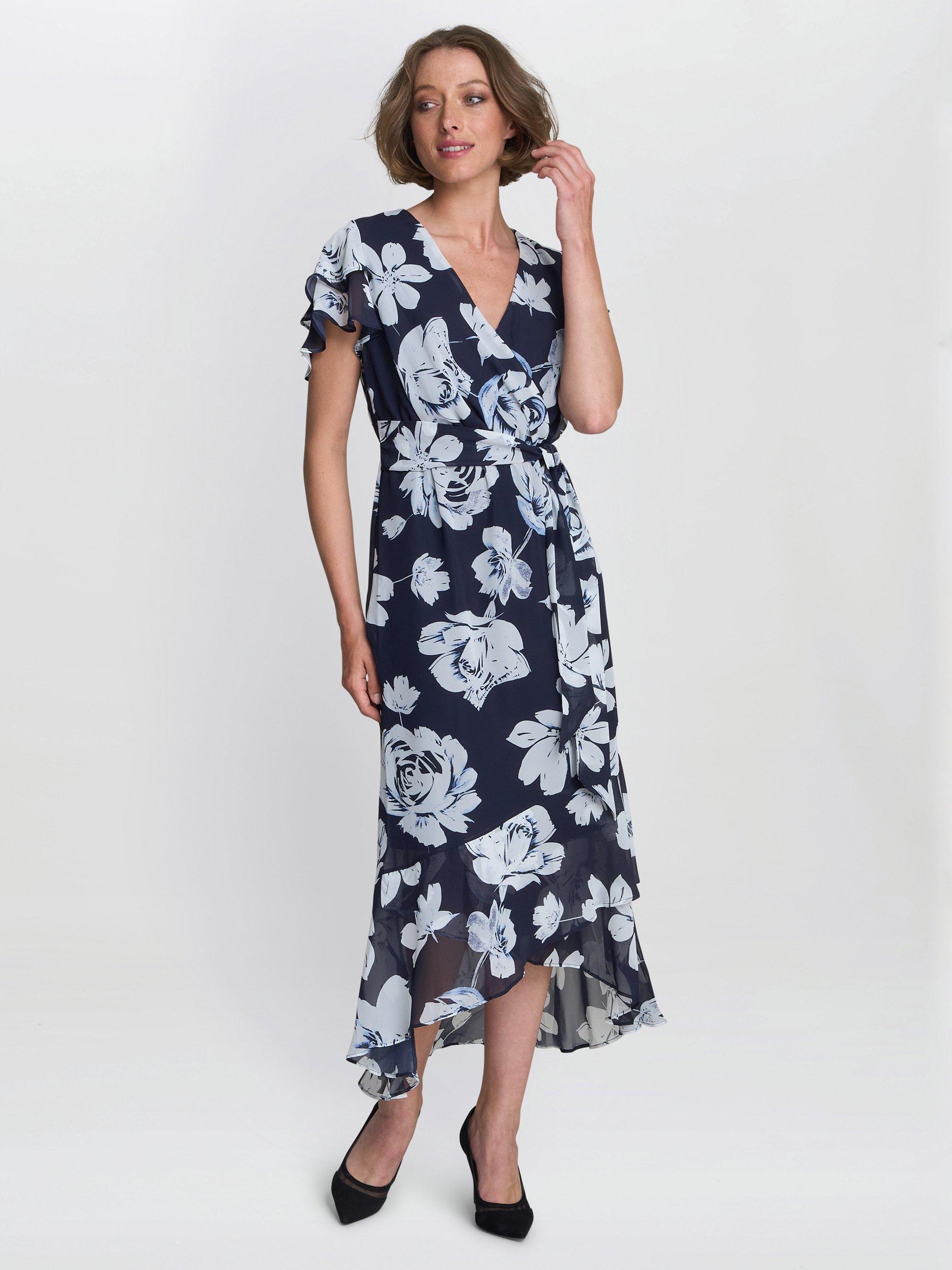 Product image 6 of 7, which shows Gina Bacconi Teresa Floral Chiffon Dress, Navy/Multi, 10