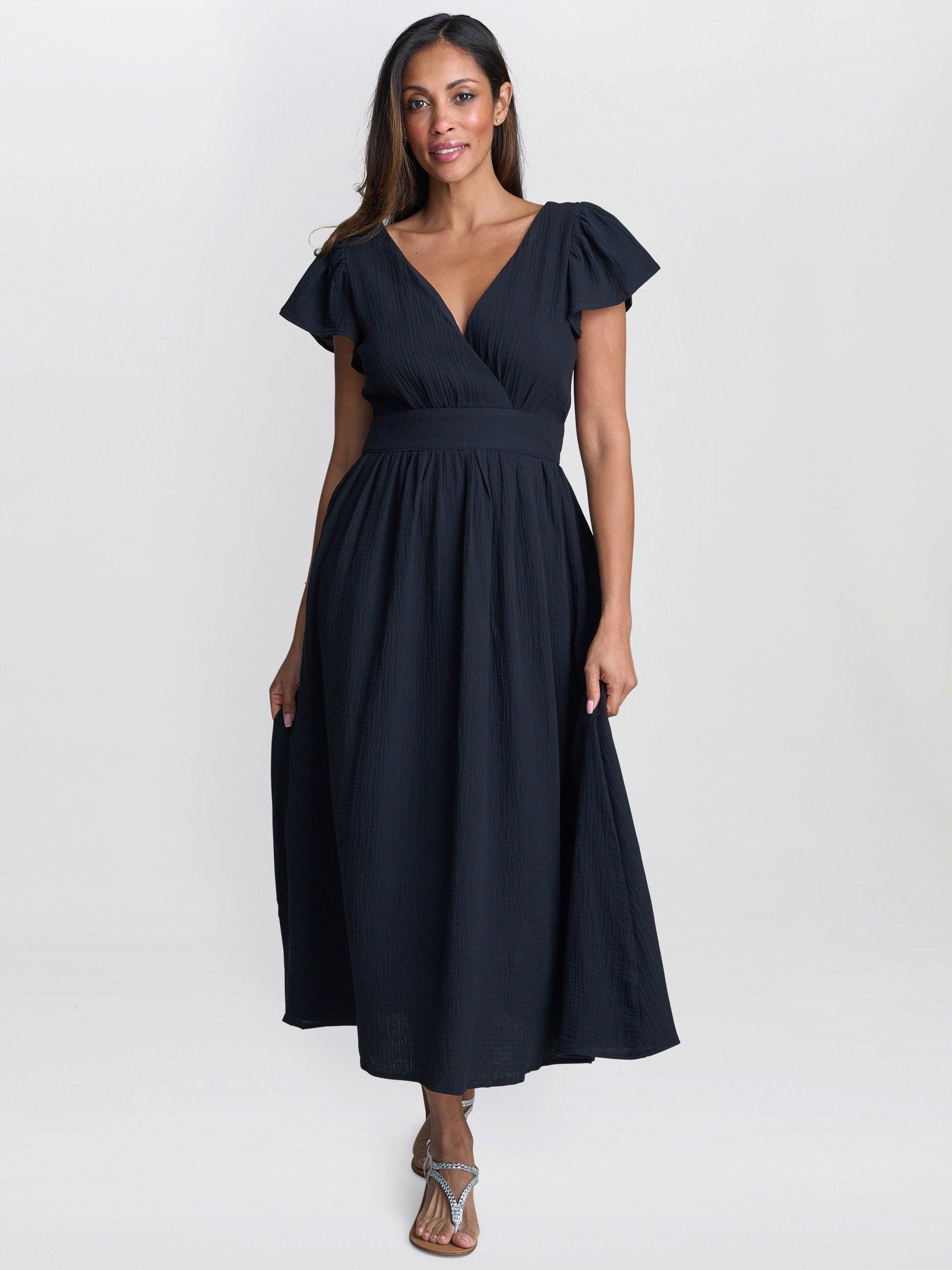 Product image 1 of 2, which shows Gina Bacconi Dove Open Back Maxi Dress, Black, S-M