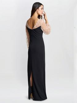 Gina Bacconi Arielle Embellished Mesh Sleeve Maxi Dress, Black/Multi - view 2, Black/Multi