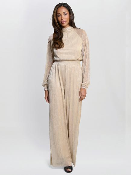 Gina Bacconi Kylie Metallic Knit Jumpsuit, Gold/Multi, Gold/Multi