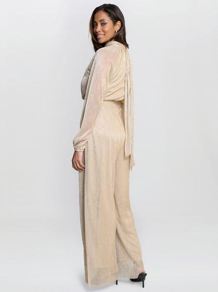 Gina Bacconi Kylie Metallic Knit Jumpsuit, Gold/Multi - view 2, Gold/Multi