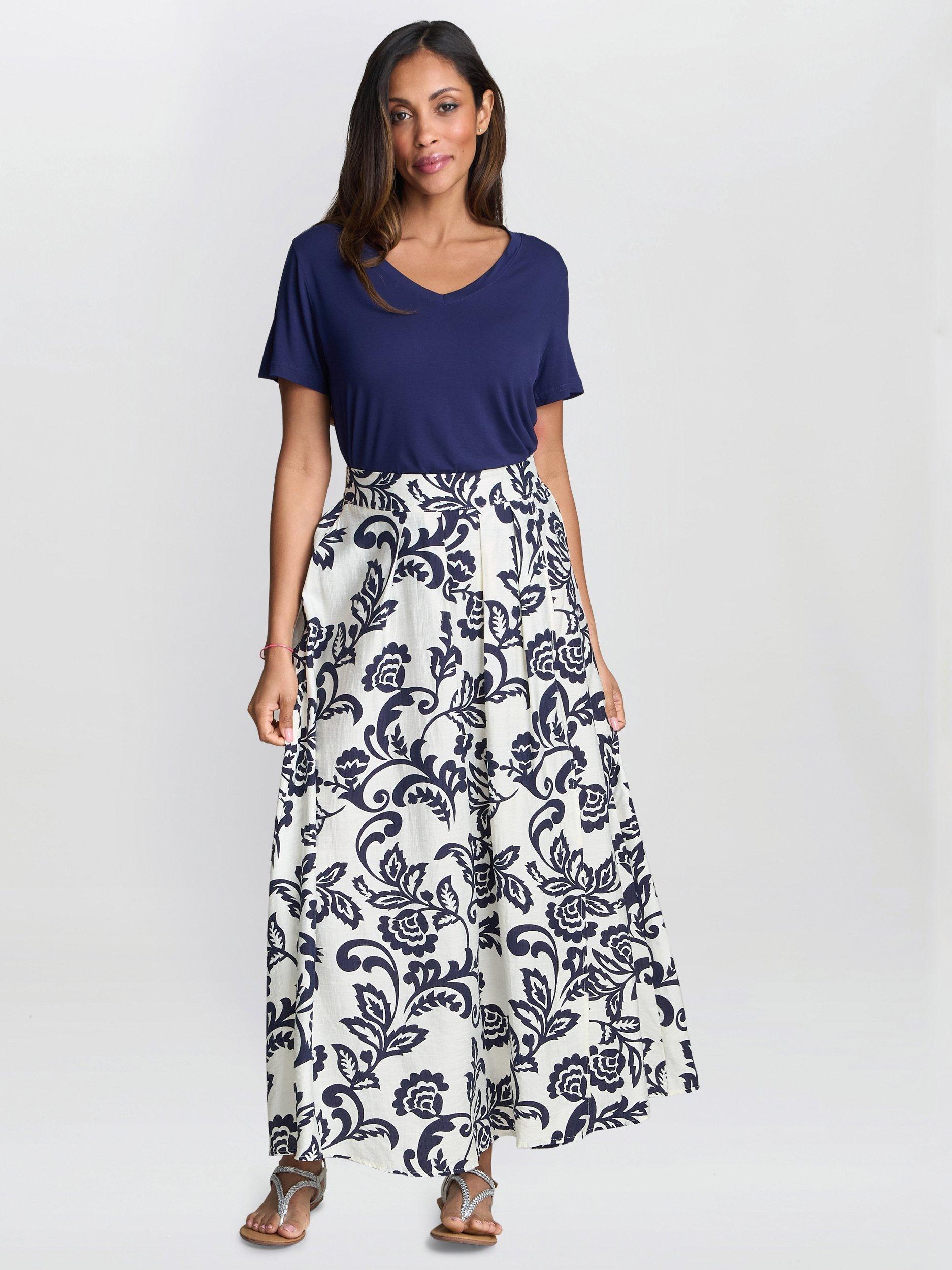 Product image 1 of 3, which shows Gina Bacconi Floral Maxi Skirt, White/Multi, S-M
