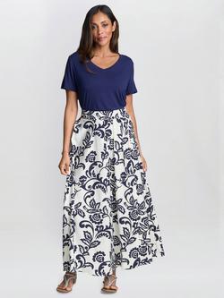 Gina Bacconi Floral Maxi Skirt, White/Multi, White/Multi