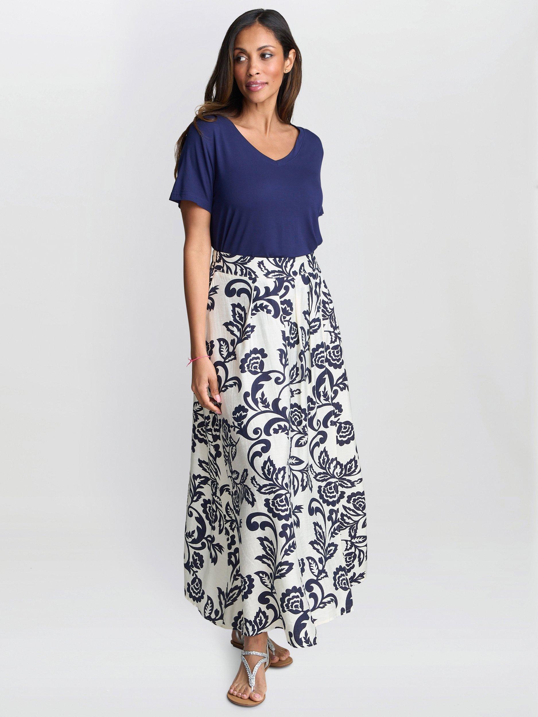 Product image 2 of 3, which shows Gina Bacconi Floral Maxi Skirt, White/Multi, S-M