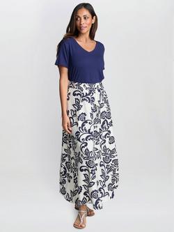 Gina Bacconi Floral Maxi Skirt, White/Multi - view 2, White/Multi