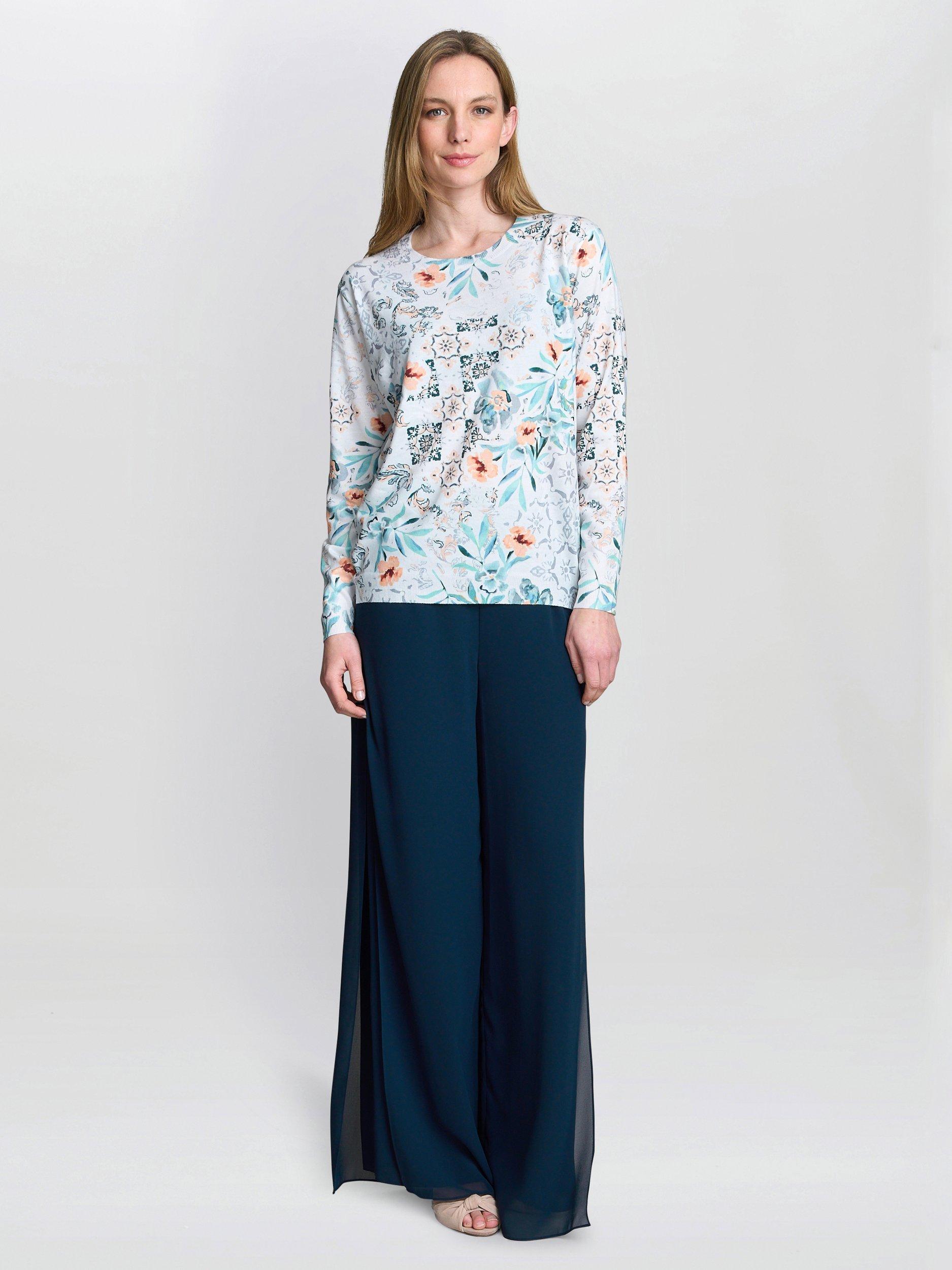 Product image 1 of 5, which shows Gina Bacconi Violetta Diamante Floral Jumper, Grey/Multi, S-M