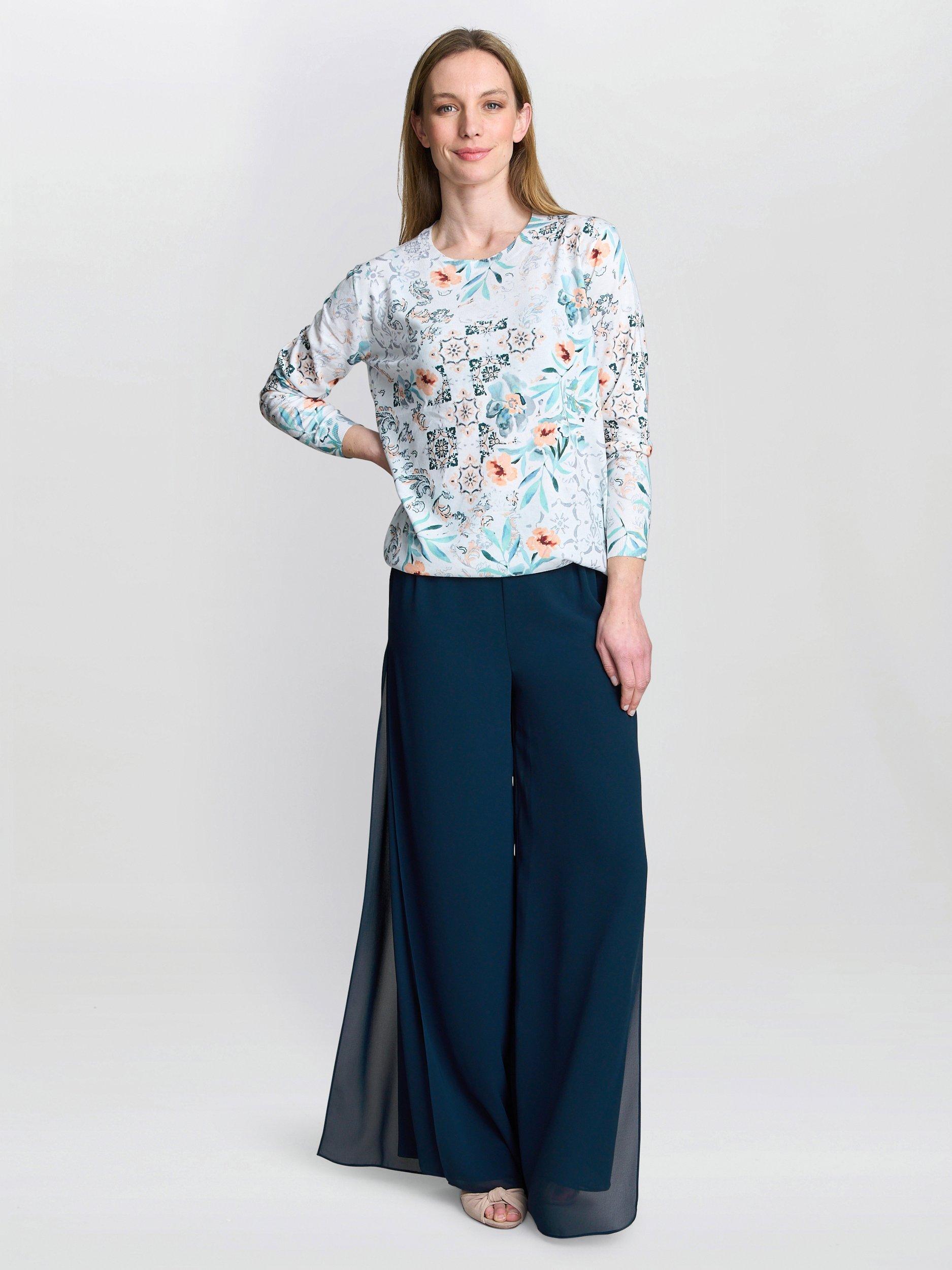 Product image 3 of 5, which shows Gina Bacconi Violetta Diamante Floral Jumper, Grey/Multi, S-M