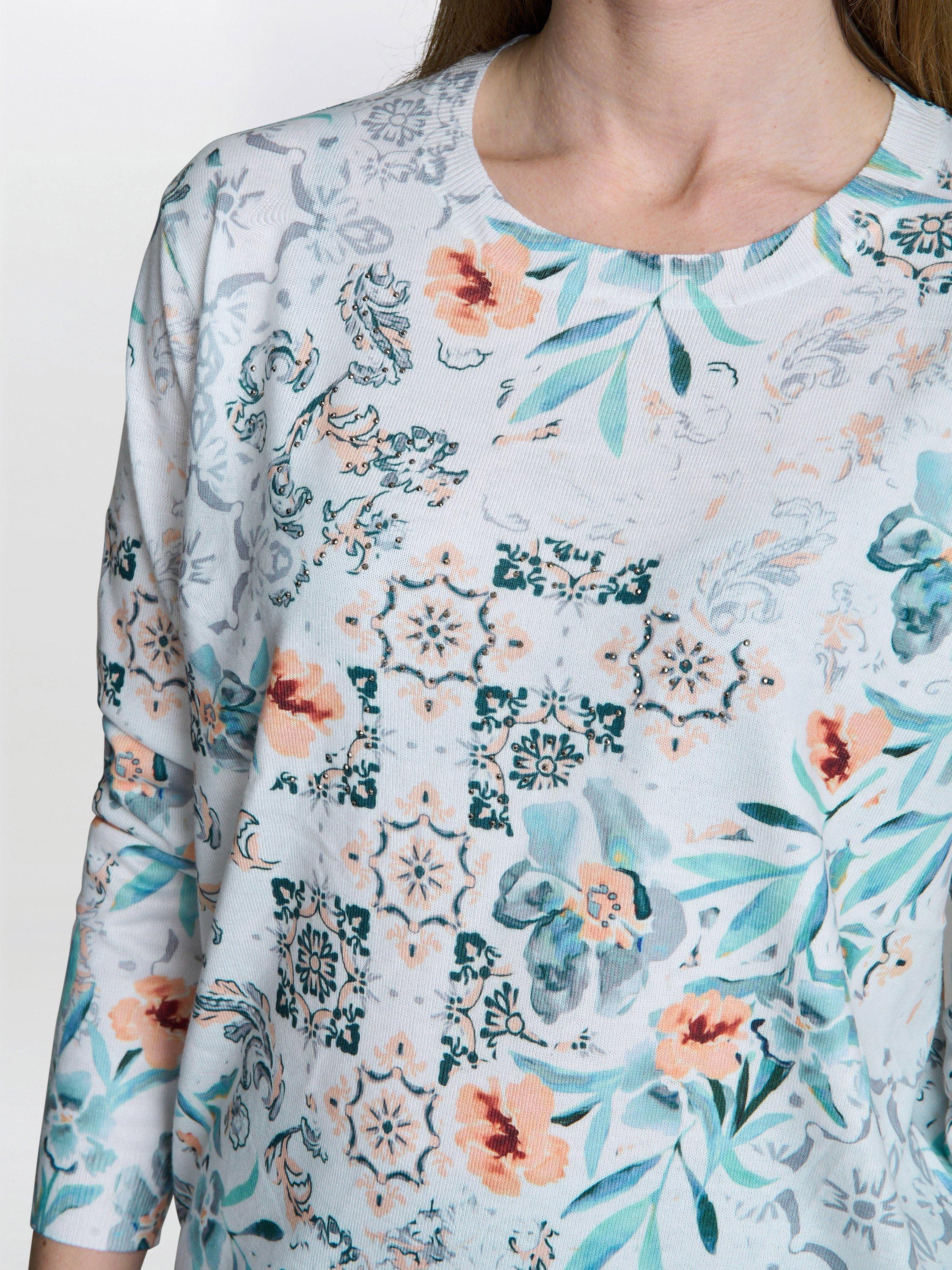 Product image 4 of 5, which shows Gina Bacconi Violetta Diamante Floral Jumper, Grey/Multi, S-M
