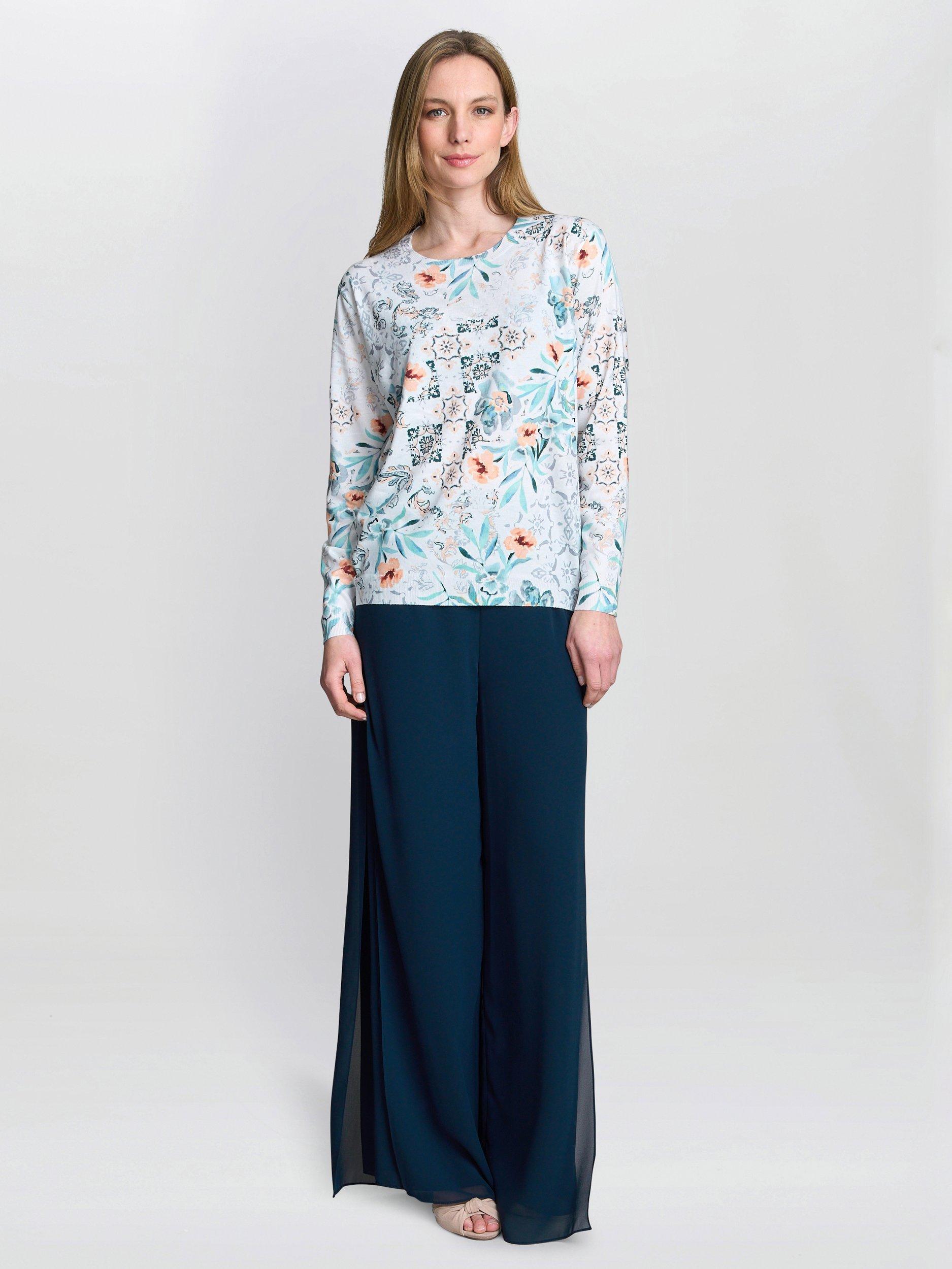 Product image 5 of 5, which shows Gina Bacconi Violetta Diamante Floral Jumper, Grey/Multi, S-M