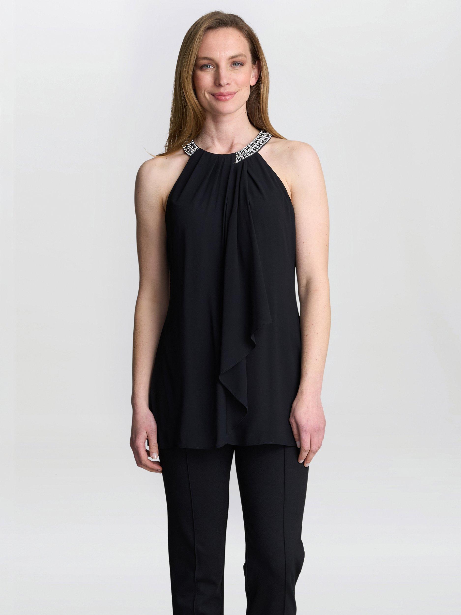 Product image 1 of 5, which shows Gina Bacconi Elle Beaded Neck Top, Black, S