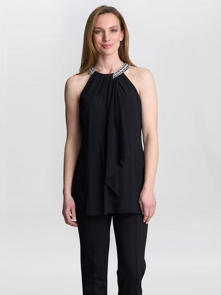 Gina Bacconi Elle Beaded Neck Top, Black