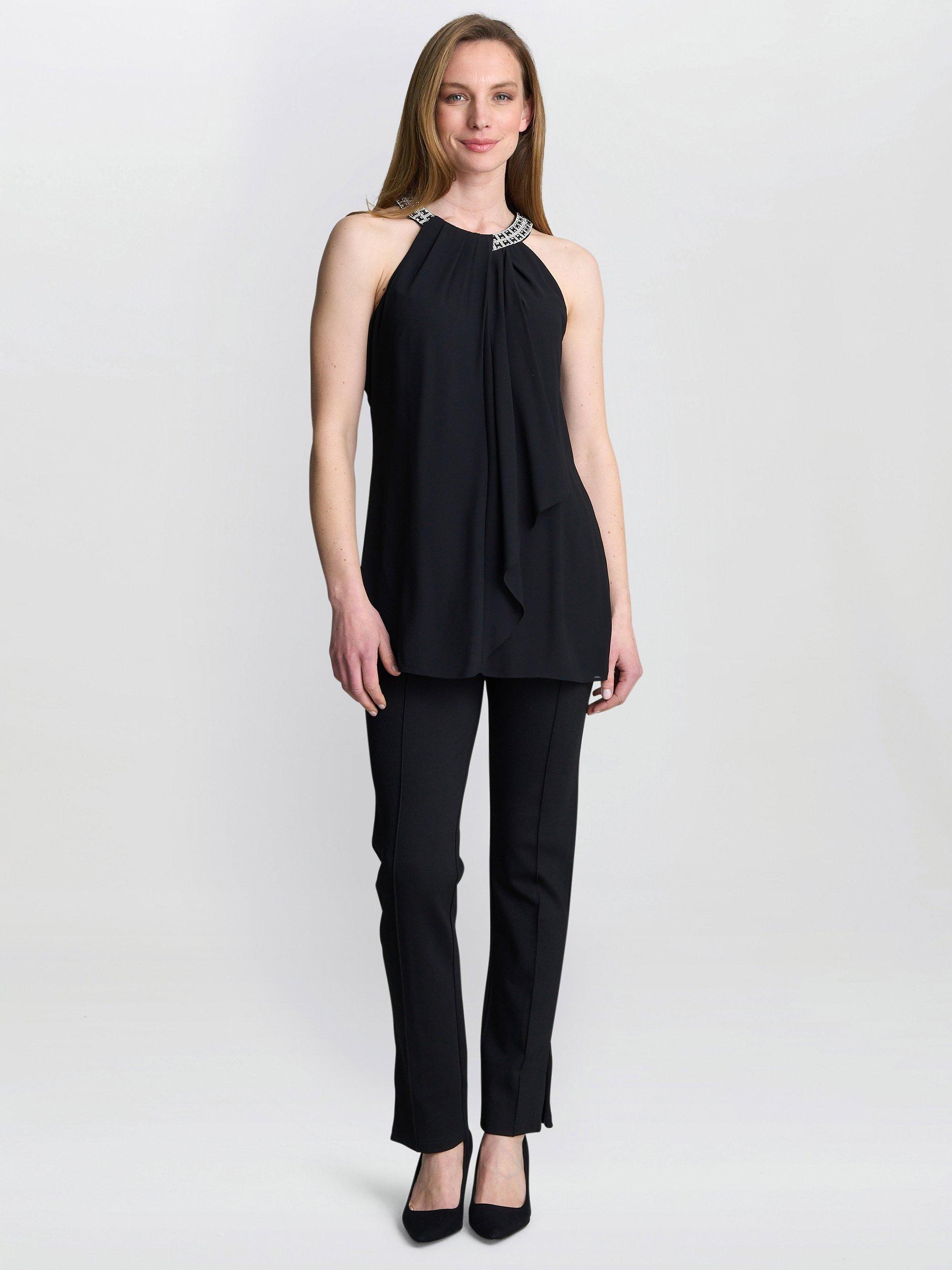 Product image 3 of 5, which shows Gina Bacconi Elle Beaded Neck Top, Black, S