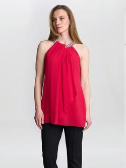 Gina Bacconi Elle Beaded Neck Top, Red