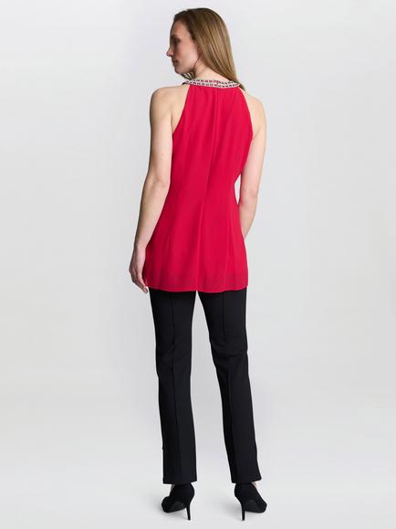 Gina Bacconi Elle Beaded Neck Top - view 2, Red