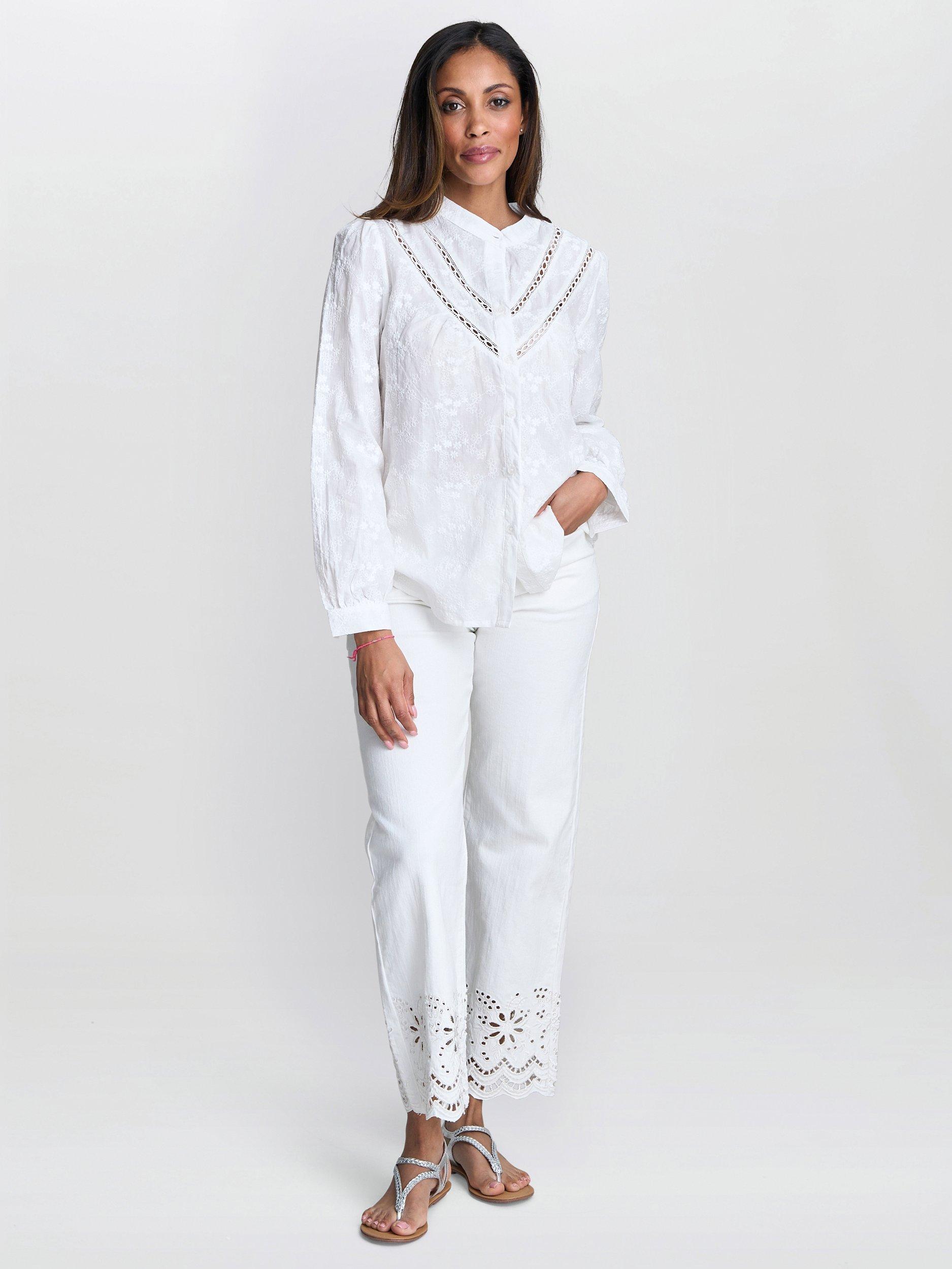 Product image 1 of 2, which shows Gina Bacconi Cindi Embroidered Shirt, White, S-M