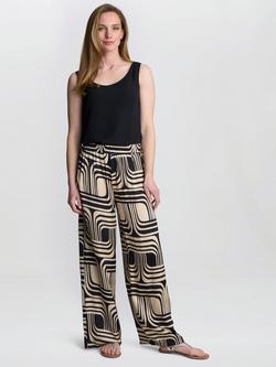 Gina Bacconi Quinn Abstract Wide Leg Trousers, Black/Beige, Black/Beige