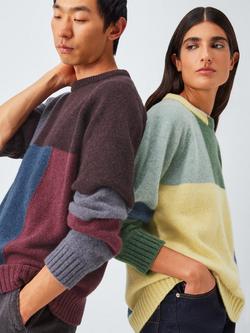 John Lewis Closed Loop Initiative Recycled Wool Crew Neck Colour Block Jumper, Red Multi