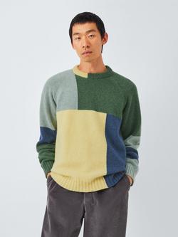 John Lewis Closed Loop Initiative Recycled Wool Crew Neck Colour Block Jumper, Yellow Multi