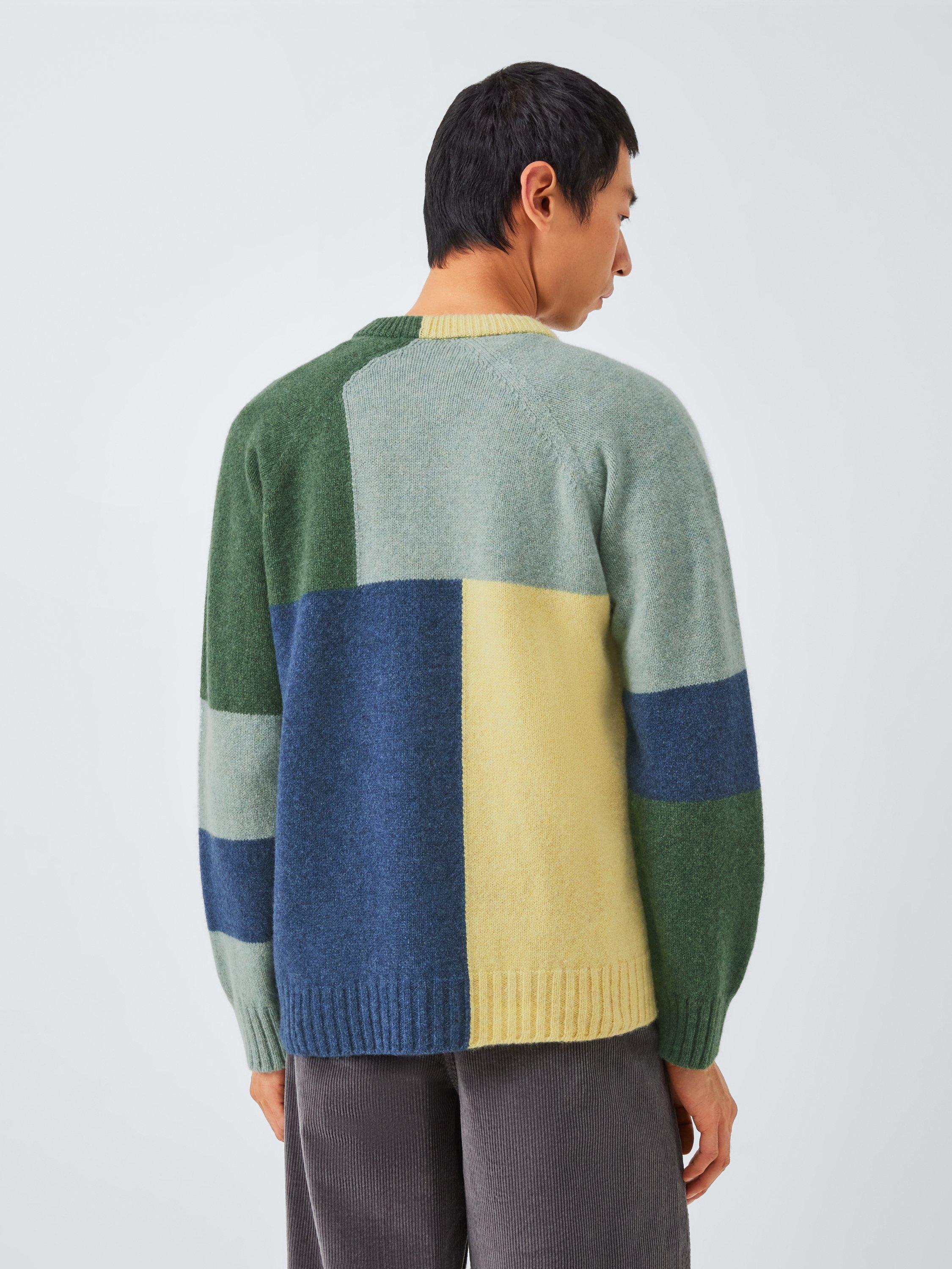 Product image 3 of 7, which shows John Lewis Closed Loop Initiative Recycled Wool Crew Neck Colour Block Jumper, Yellow Multi, XS