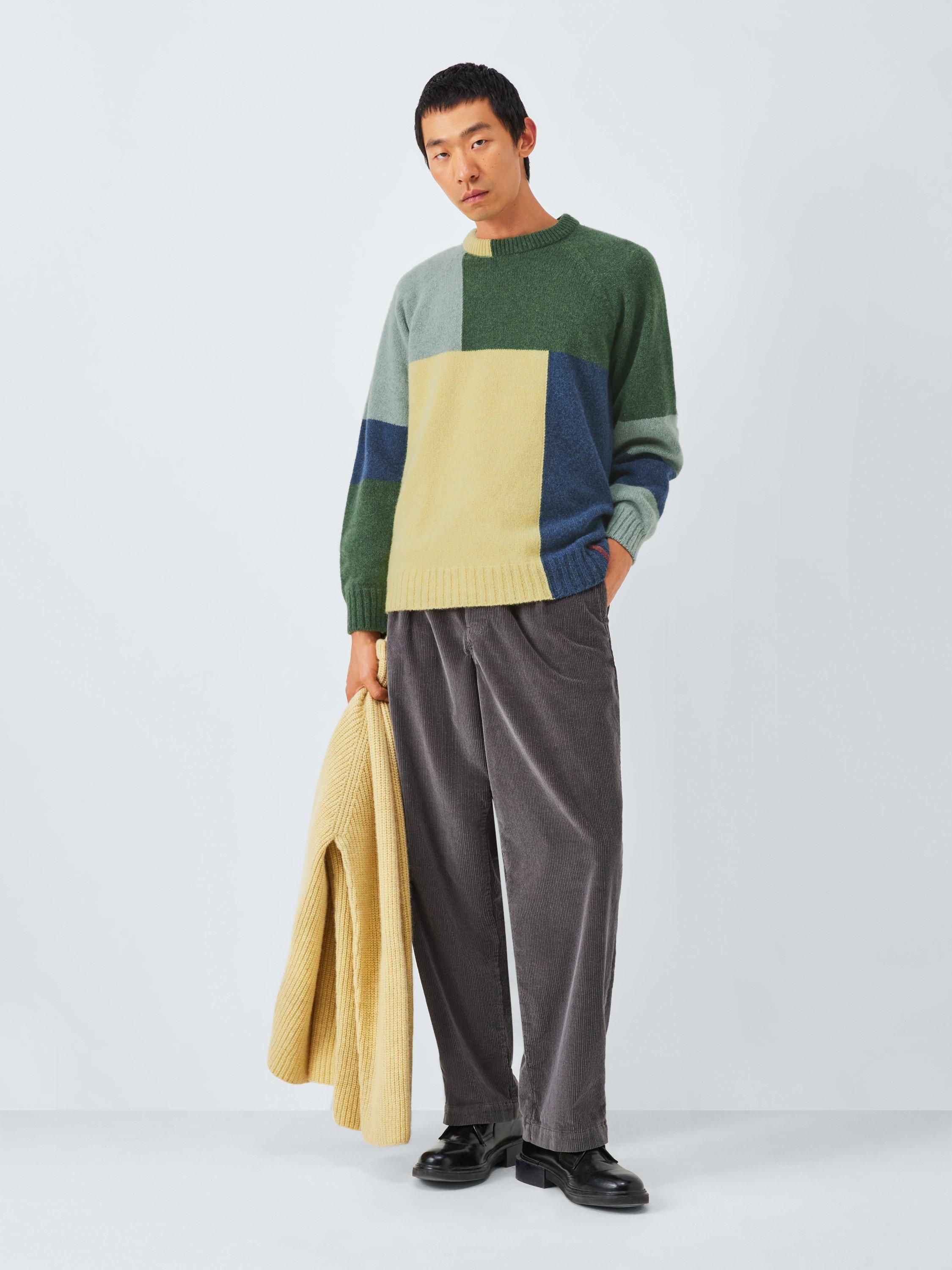 Product image 4 of 7, which shows John Lewis Closed Loop Initiative Recycled Wool Crew Neck Colour Block Jumper, Yellow Multi, XS