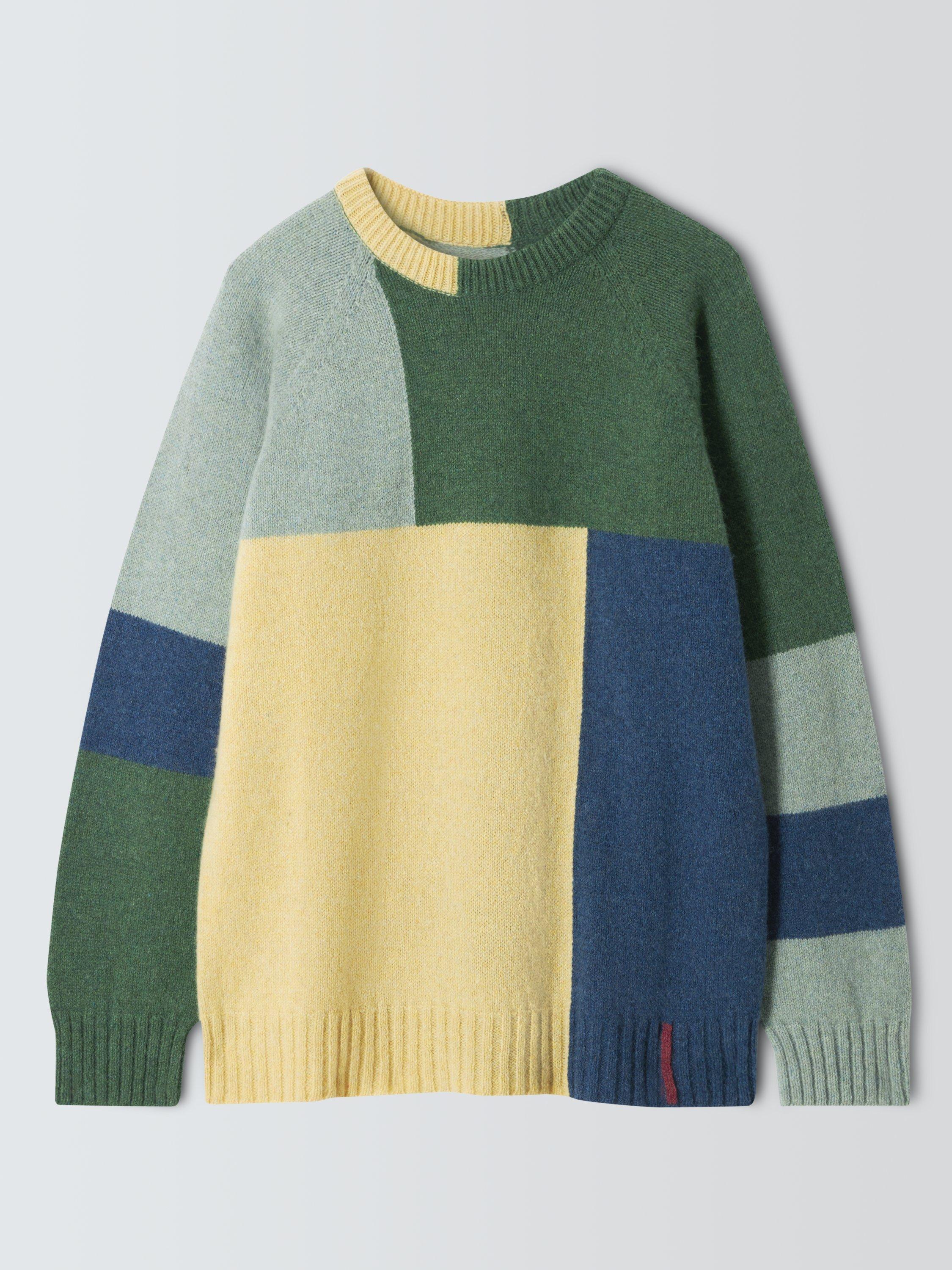 Product image 7 of 7, which shows John Lewis Closed Loop Initiative Recycled Wool Crew Neck Colour Block Jumper, Yellow Multi, XS