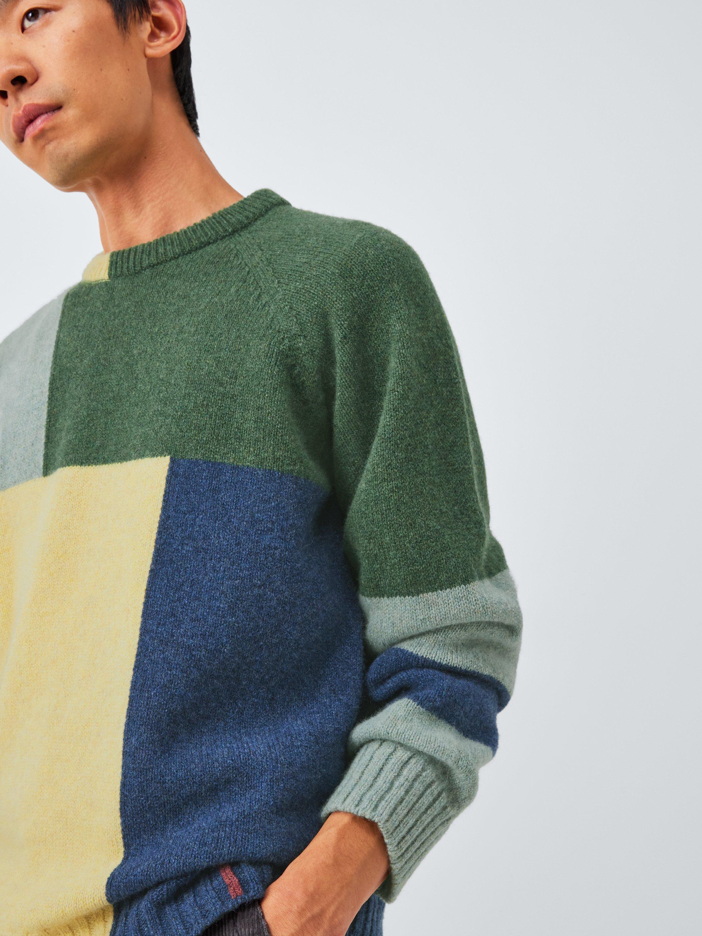 Product image 5 of 7, which shows John Lewis Closed Loop Initiative Recycled Wool Crew Neck Colour Block Jumper, Yellow Multi, XS