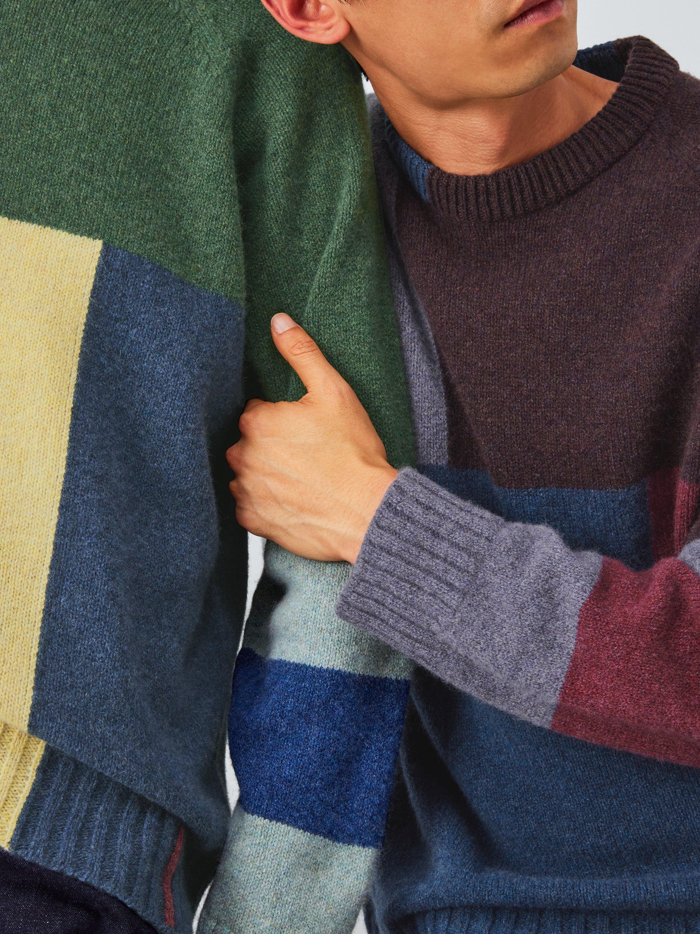 Product image 2 of 7, which shows John Lewis Closed Loop Initiative Recycled Wool Crew Neck Colour Block Jumper, Yellow Multi, XS