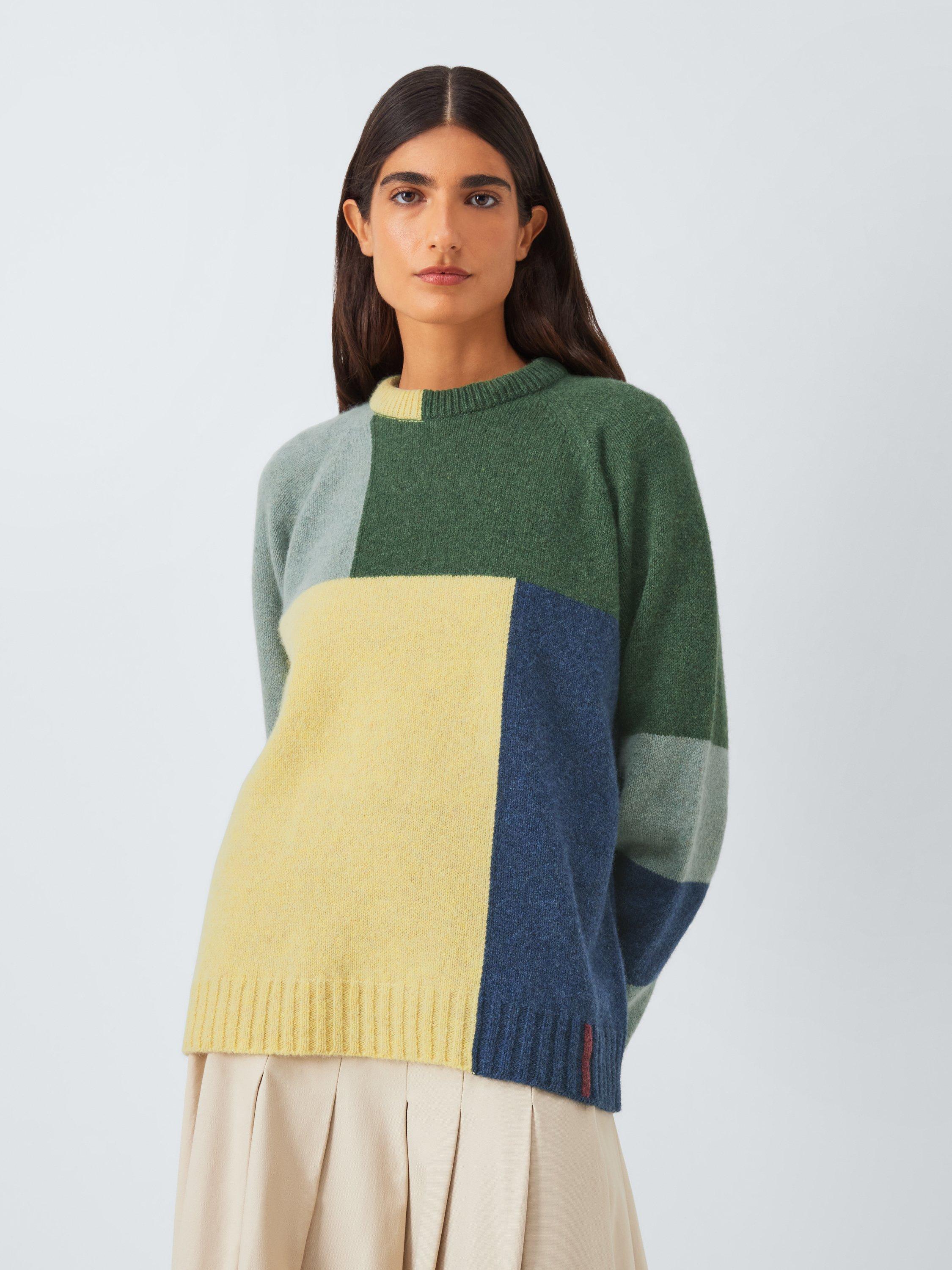 Product image 6 of 7, which shows John Lewis Closed Loop Initiative Recycled Wool Crew Neck Colour Block Jumper, Yellow Multi, XS