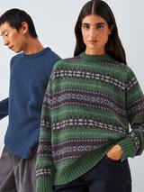 John Lewis Closed Loop Initiative Recycled Wool Crew Neck Fair Isle Jumper, Green/Multi