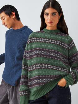 John Lewis Closed Loop Initiative Recycled Wool Crew Neck Fair Isle Jumper, Green/Multi, Green Multi