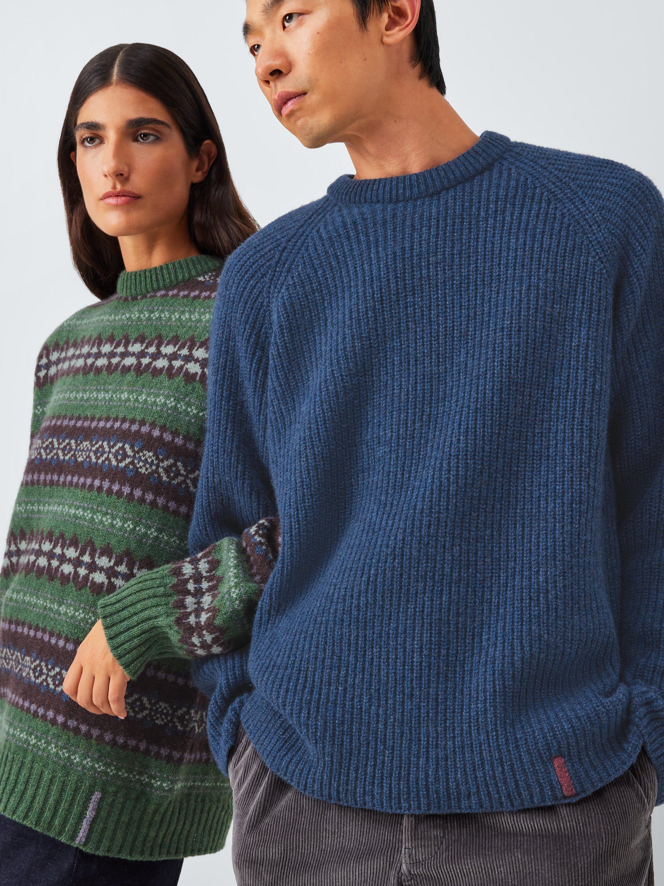 Product image 1 of 7, which shows John Lewis Closed Loop Initiative Recycled Wool Crew Neck Ribbed Jumper, Denim, XS