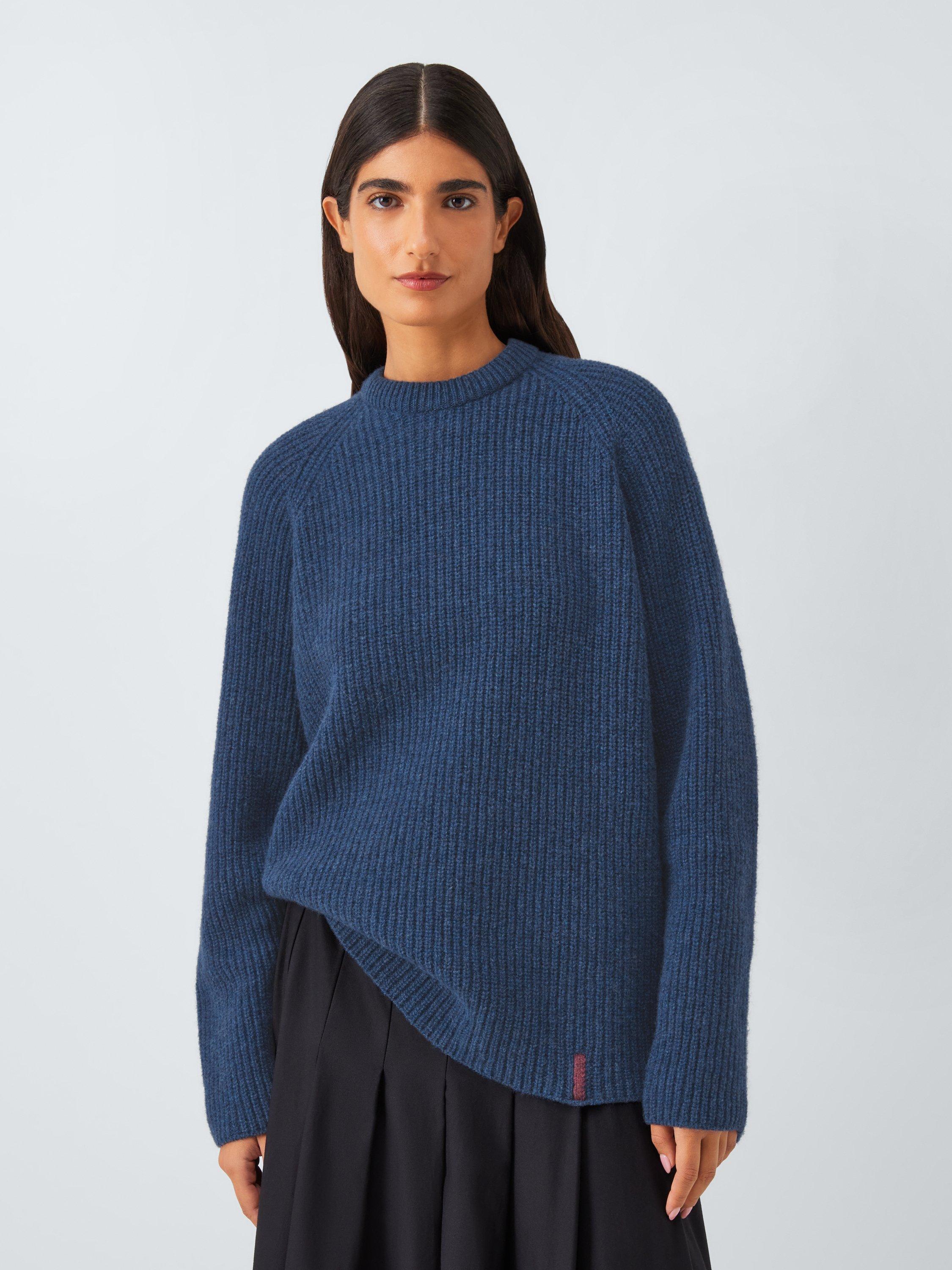 Product image 6 of 7, which shows John Lewis Closed Loop Initiative Recycled Wool Crew Neck Ribbed Jumper, Denim, XS