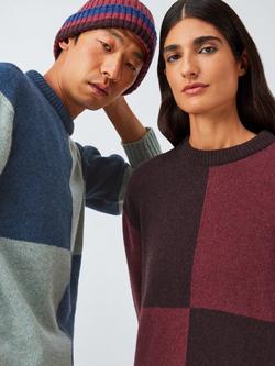 John Lewis Closed Loop Initiative Recycled Wool Crew Neck Colour Block Jumper, Denim/ Blue