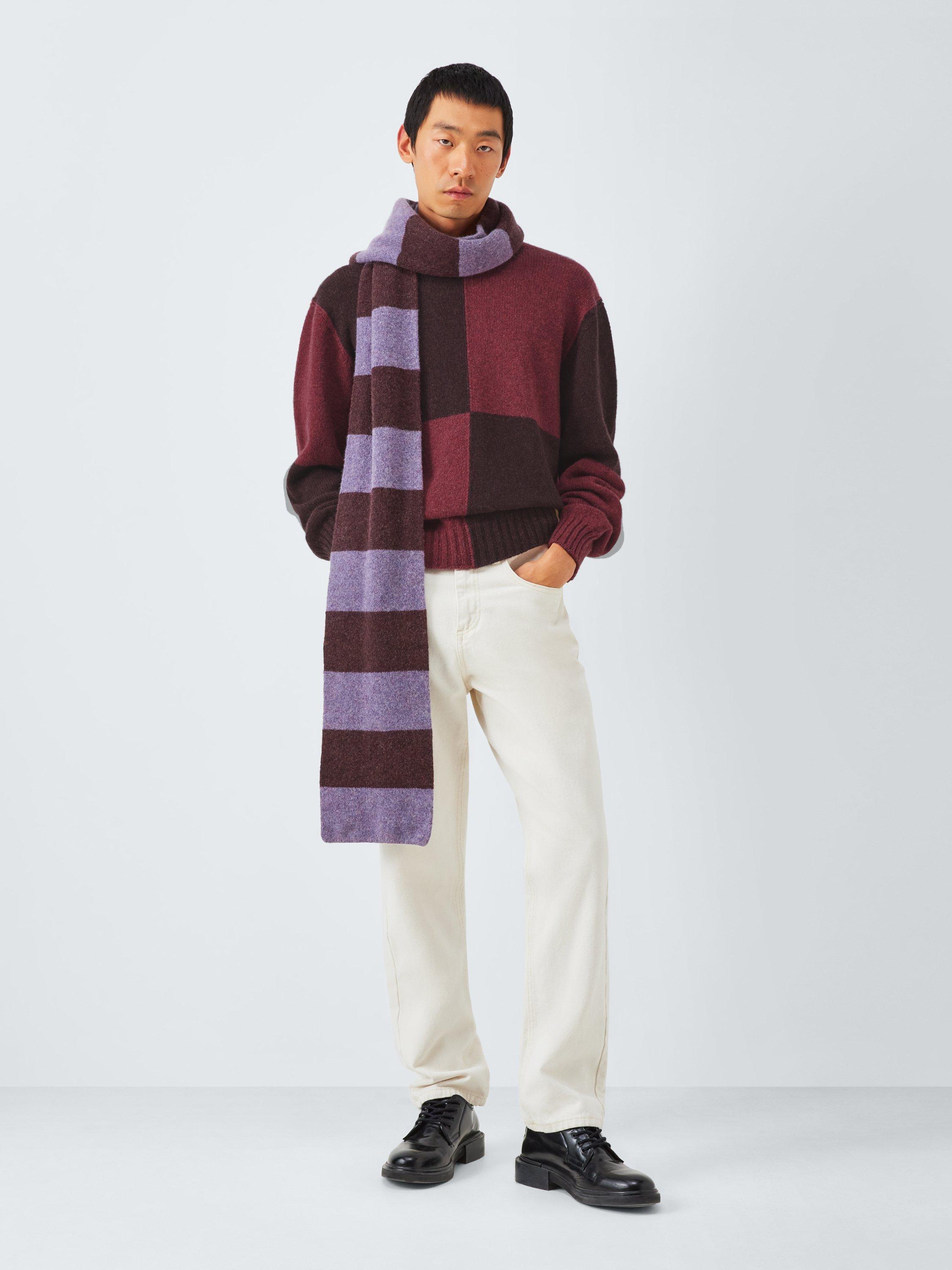 Product image 5 of 7, which shows John Lewis Closed Loop Initiative Recycled Wool Crew Neck Colour Block Jumper, Fig/ Red, XS