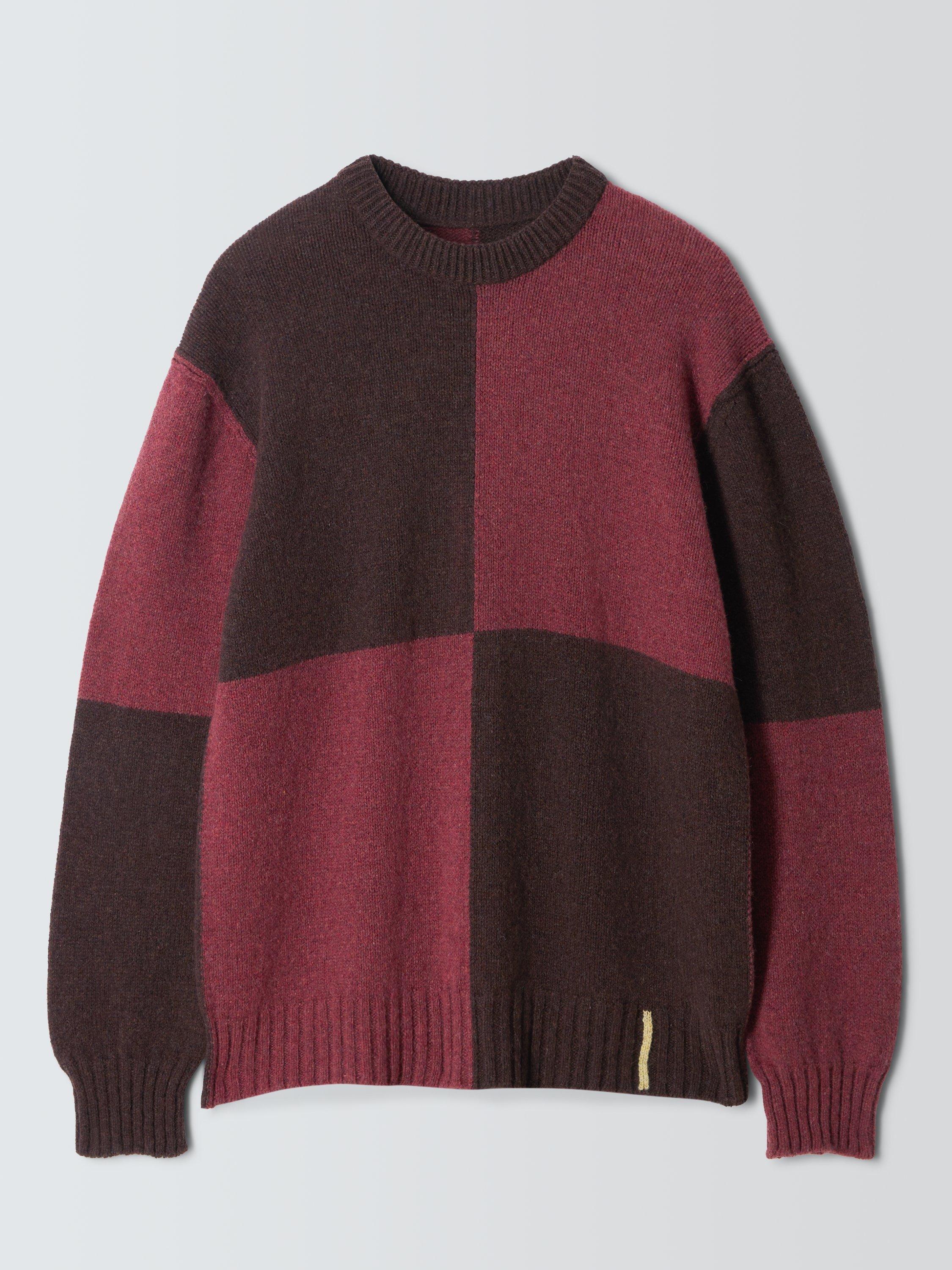 Product image 2 of 7, which shows John Lewis Closed Loop Initiative Recycled Wool Crew Neck Colour Block Jumper, Fig/ Red, XS