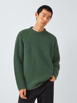 John Lewis Closed Loop Initiative Recycled Wool Crew Neck Ribbed Jumper - view 2, Green