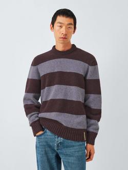 John Lewis Closed Loop Initiative Recycled Wool Crew Neck Stripe Jumper - view 2, Fig/ Purple