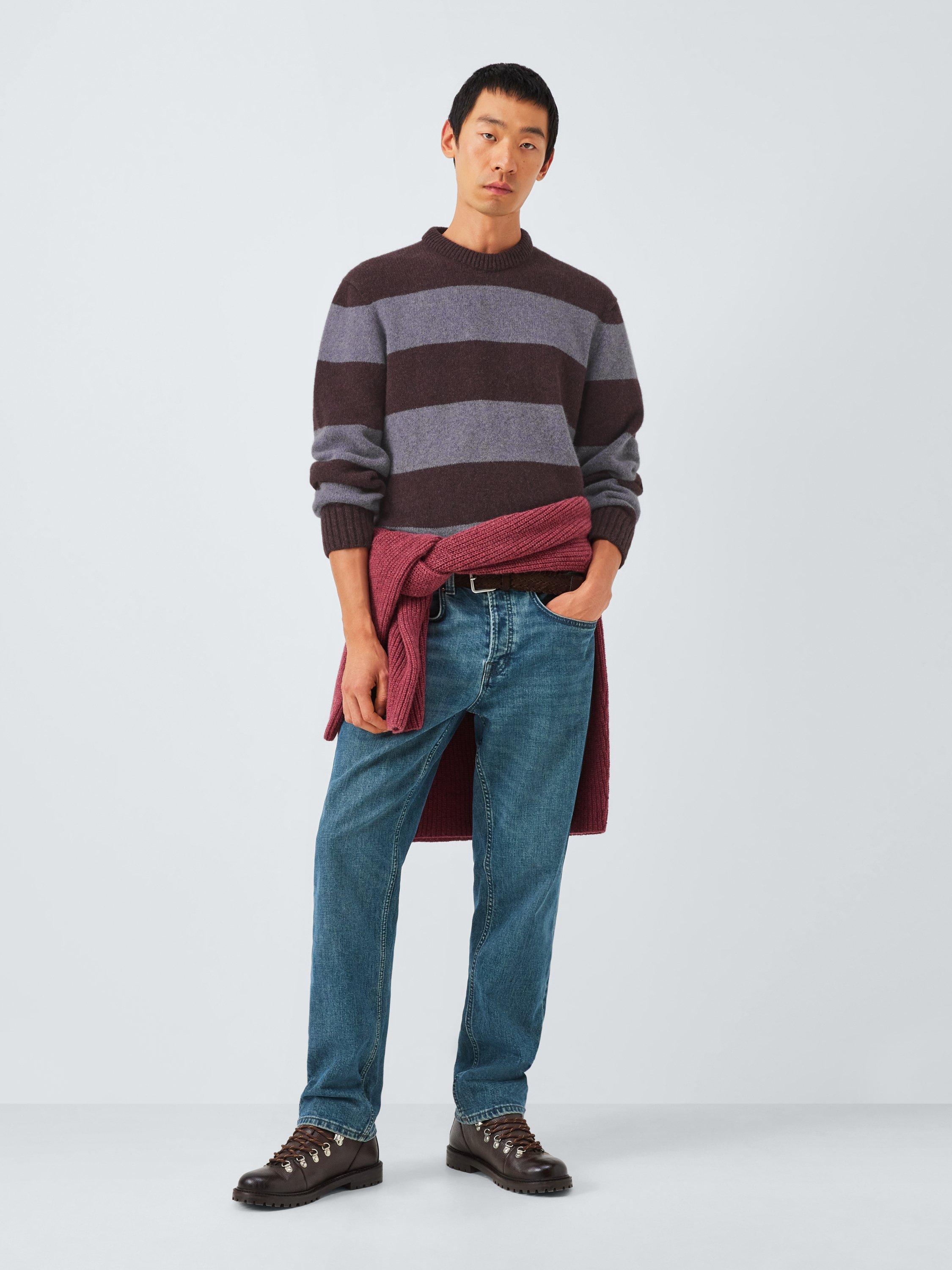 Product image 4 of 7, which shows John Lewis Closed Loop Initiative Recycled Wool Crew Neck Stripe Jumper, Fig/ Purple, XS