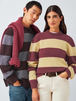 John Lewis Closed Loop Initiative Recycled Wool Crew Neck Stripe Jumper, Fig/ Purple
