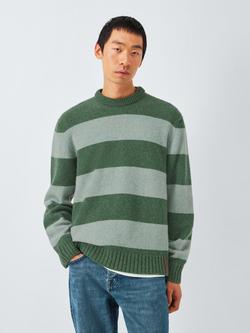 John Lewis Closed Loop Initiative Recycled Wool Crew Neck Stripe Jumper - view 2, Green/ Blue
