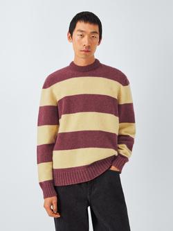 John Lewis Closed Loop Initiative Recycled Wool Crew Neck Stripe Jumper - view 2, Red/ Yellow