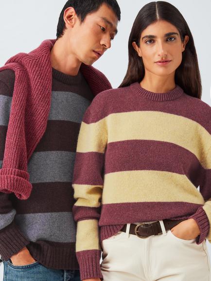 John Lewis Closed Loop Initiative Recycled Wool Crew Neck Stripe Jumper, Red/ Yellow