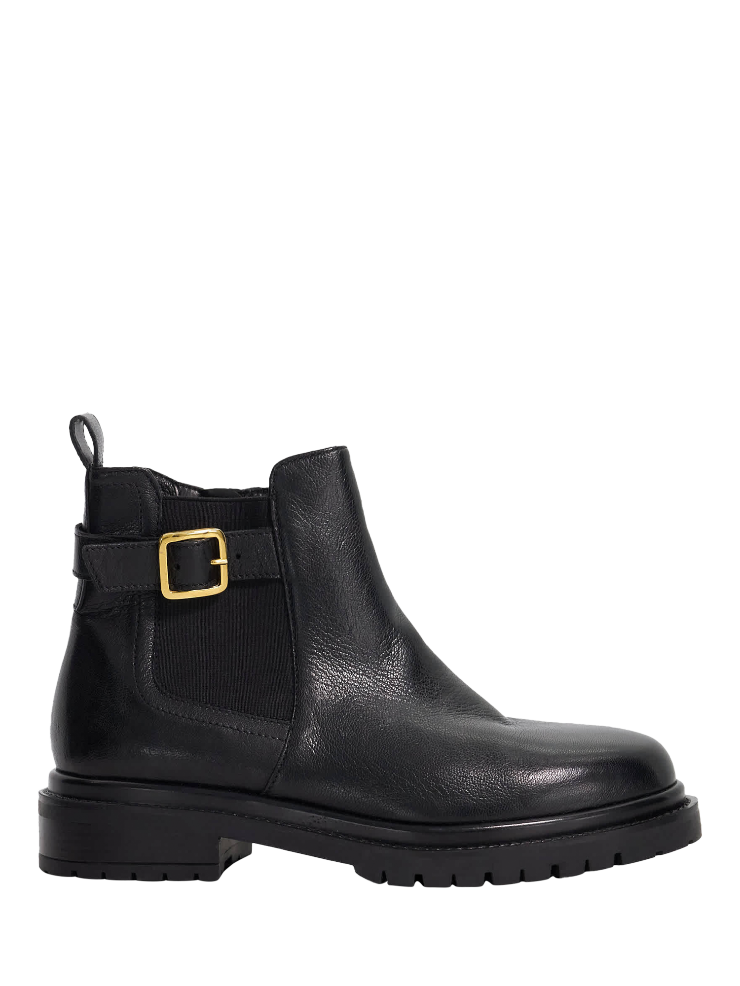 Product image 1 of 5, which shows Dune London Paused Leather Buckle Ankle Boots, Black, EU36