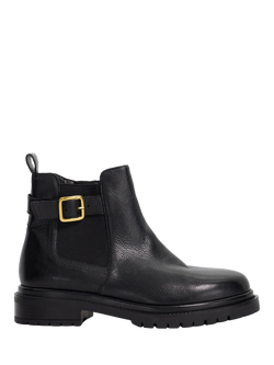 Dune London Paused Leather Buckle Ankle Boots, Black
