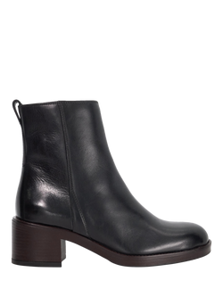 Dune London Peline Leather Block Heel Ankle Boots, Black, Black