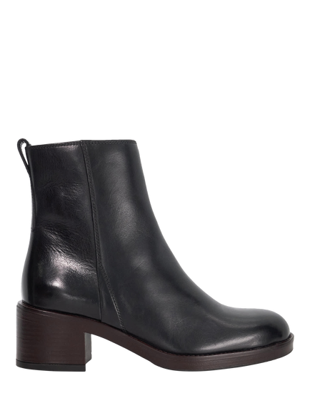 Dune London Peline Leather Block Heel Ankle Boots, Black, Black