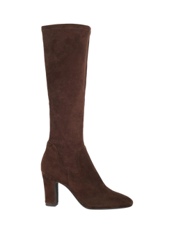 Dune London Simple Microfibre Almond Toe Block Heel Boots, Brown, Brown