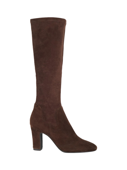 Dune London Simple Microfibre Almond Toe Block Heel Boots, Brown, Brown