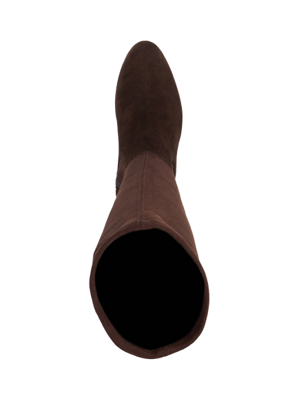 Dune London Simple Microfibre Almond Toe Block Heel Boots, Brown - view 2, Brown
